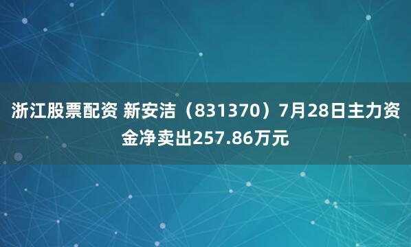 浙江股票配资 新安洁（831370）7月28日主力资金净卖出257.86万元